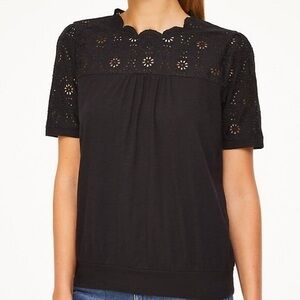 Ann Taylor loft outlet eyelit trim tee XS black